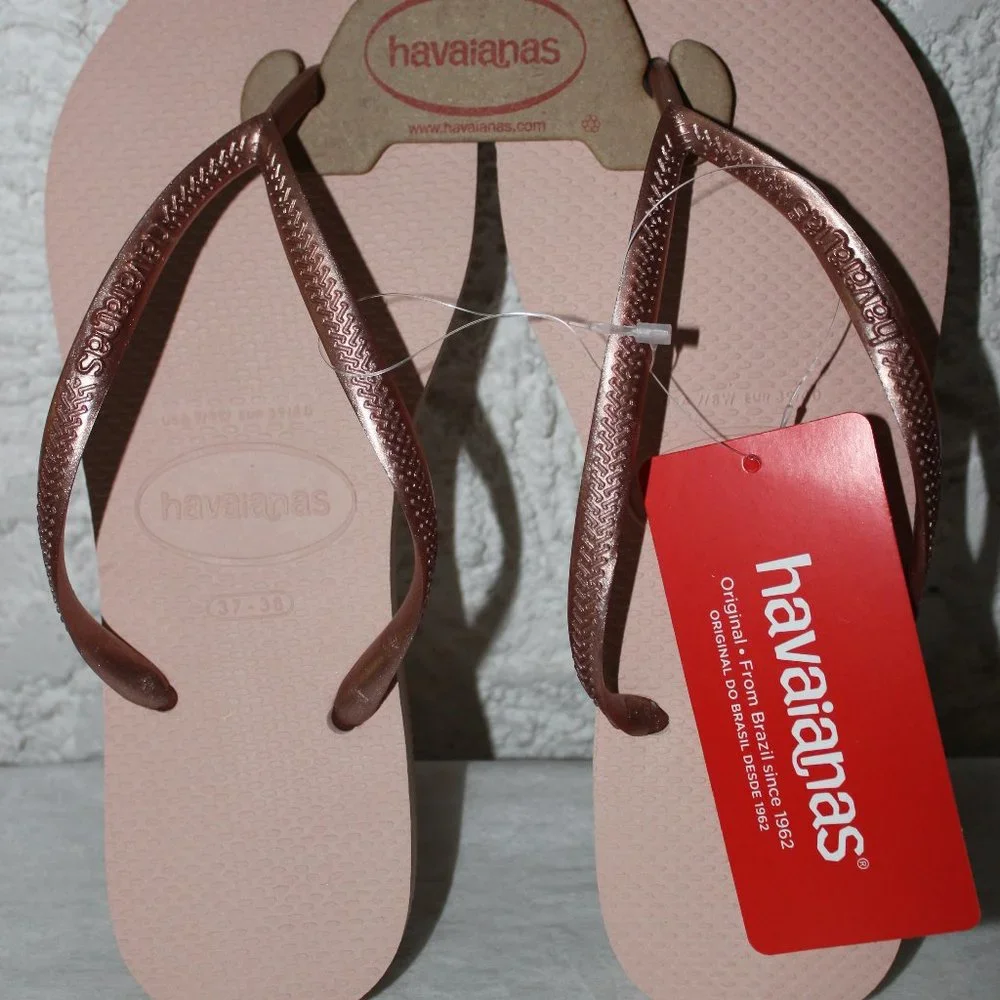 Havaianas Slim Ballet Rose Gold Flip Flops - Picture 1 of 4